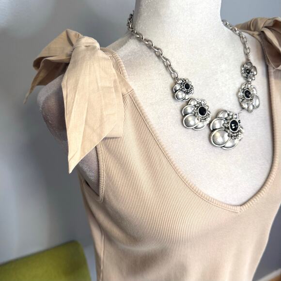 Maeve Anthropologie Rafaela Tan Cotton Bow Tie Tank Top - Picture 2 of 6